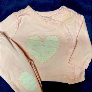 NB top/footed pant set in pink. Long sleeved